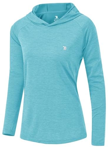 TBMPOY Womens UPF 50+ Sun Protection Hoodie Shirt Long Sleeve Fishing Hiking Outdoor UV Shirt Lightweight Light Blue XXL - Image 1