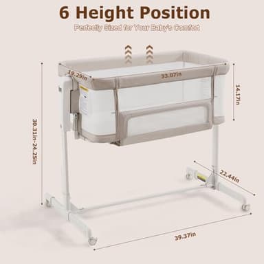 ONTHEWEI Baby Bassinet Bedside Sleeper, 3-in-1 Rocking Bassinet with Wheels, 6-Height Adjustable Crib with Breathable Mesh, Soft Mattress for Newborns & Infants - Image 2