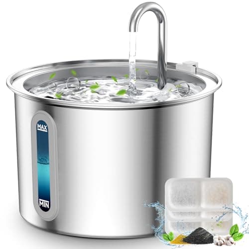 oneisall Stainless Steel Cat Water Fountain, 2L Water Fountains for Cats Indoor Dishwasher Safe with Quiet Pump and 3 Replacement Filters, Automatic Pet Water Fountain Faucet Spout Design - Image 1