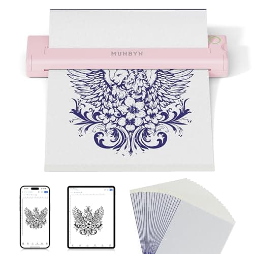 MUNBYN Tattoo Stencil Printer ITP05, Wireless Thermal Tattoo Printer with 20 Transfer Papers, Compatible with Android and iOS Phone/Tablet & PC, Tattoo Printer for Tattoo Artists & Beginners(Pink) - Image 1