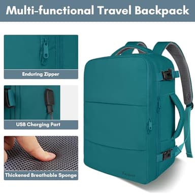 Taygeer Carry on Backpack for Men Women, Luggage Laptop Backpack for Airplane Travel with USB Charging Port, 35L Water Resistant Gym Weekender Bag for College Gift, Peacock Blue - Image 8