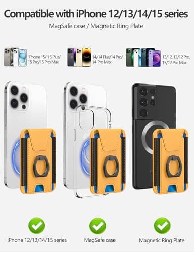 For Magsafe Wallet with Grip, 6-Card Holder, Stronger Magnetic Card Wallet Holder for iPhone 17/16/15, iPhone 14/13/12 Series, Leather Magnetic Phone Wallet with Privacy Flap, RFID Blocking, Orange - Image 8