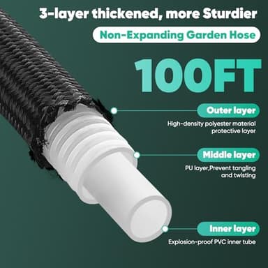 Lipoliftco Garden Hose 100FT, Non-Expanding, Lightweight Hose With 8 Function Nozzle, Leak-Proof, No-Knot, Easy to Carry, Wear-Resistant, Sturdy, Flexible, 3/4GHT, Water Hose for Yard, Garden, Outdoor - Image 2