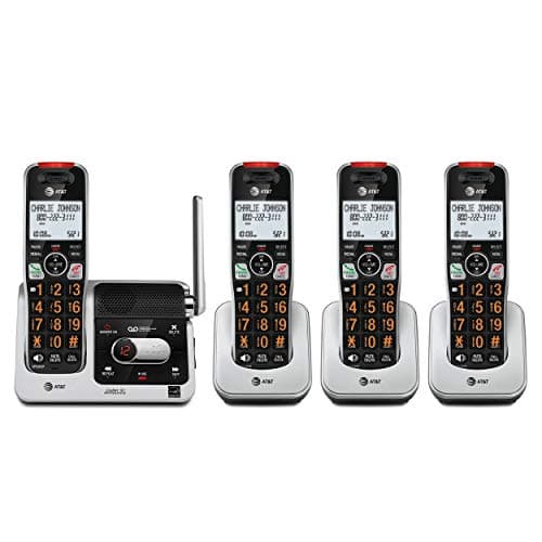 AT&T BL102-4 DECT 6.0 4-Handset Cordless Phone for Home with Answering Machine, Call Blocking, Caller ID Announcer, Audio Assist, Intercom, and Unsurpassed Range, Silver/Black - Image 1