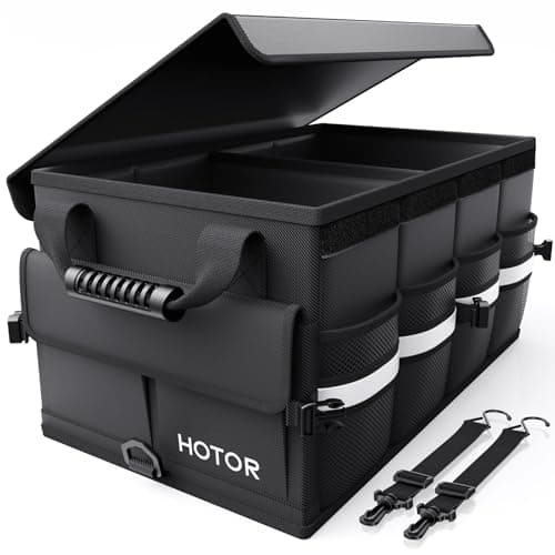 HOTOR Car Trunk Organizer - Foldable Trunk Organizer for SUV, Car Storage with Reflective Strips & Securing Cover, Large Capacity Car Accessories for Truck, Van & Sedan, Black, 22.1" x 12.6" x 11.0" - Image 1