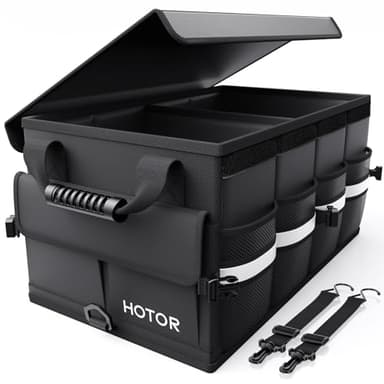 HOTOR Car Trunk Organizer - Foldable Trunk Organizer for SUV, Car Storage with Reflective Strips & Securing Cover, Large Capacity Car Accessories for Truck, Van & Sedan, Black, 22.1" x 12.6" x 11.0" - Image 1