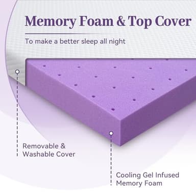 SINWEEK 3 Inch Gel Memory Foam Mattress Topper Full Size, Ventilated High Density Pad for Back Pain, Bed Topper with Removable Soft Cover, CertiPUR-US Certified - Image 8