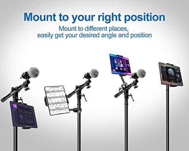 elitehood Aluminum iPad Holder for Mic Stand, Side Mount iPad Music Stand Holder for Microphone, 360° Swivel Tilt Adjustable Mic Tablet Mount for 4-13in iPhone, Cell Phones and Tablets - Image 2