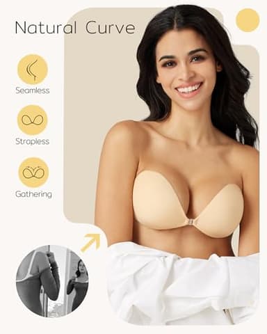 Niidor Adhesive Bra Strapless Sticky Invisible Push up Silicone Bra for Backless Dress with Nipple Covers Nude(B Cup) - Image 5