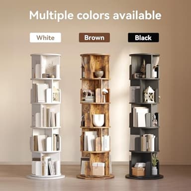MXV Rotating Bookshelf, 360 Display 5 Tier, Small Corner Bookshelf for Small Space, Floor Standing Bookcase Storage Rack, Wood Narrow Book Shelf Organizer for Bedroom, Living Room, White - Image 4