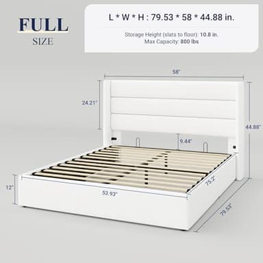 Allewie Full Size Velvet Lift Up Storage Bed, Modern Wingback Headboard, Hydraulic Support, No Box Spring Needed, White - Image 2