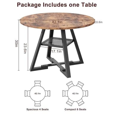 Jocoevol Round Dining Table for 4,Kitchen Dining Room Circle Dinner Pedestal Table,Space Saving Wood Kitchen & Dining Room Furniture (Vintage, 42In) - Image 2