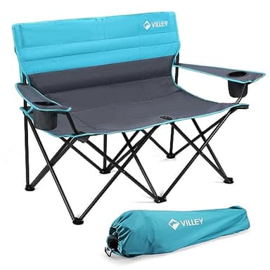 VILLEY Double Camping Chair, Extra Wide Loveseat, Heavy Duty Padded Camping Couch, Portable Folding Camp Chair w/Carry Bag, Steel Frame, Cup Holders for Camping Lawn Picnic Sports, Supports 500 LBS - Image 1