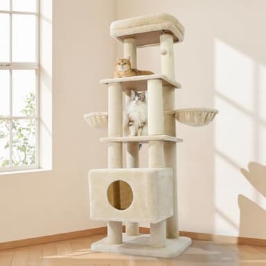Gardner Pet 65in Heavy Duty Cat Tree Tower for Large Cats, Multi-Level Cat Furniture with Replaceable Sisal Scratching Post, Hammock | Extra-Large Platform & Condo (Upgraded Beige) - Image 1