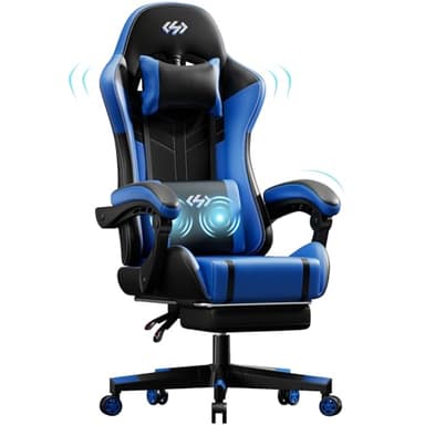 HLDIRECT Gaming Chair, Ergonomic Video Game Seat with 360° Swivel & Lumbar Massage, Computer Chair PU Leather Cushion for Adults Home/Office Use (Black & Blue) - Image 1