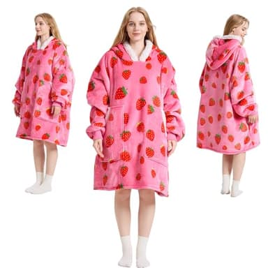 Kipswiza Strawberry Wearable Blanket Hoodie - Soft Cozy Sherpa Fleece Oversized Hooded Blankets Sweatshirt Birthday Gifts for Women Girls Mom Sisters - Image 8