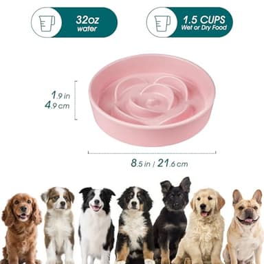 vancasso Slow Feeder Dog Bowl, 1.5 Cups Ceramic Slow Feeder for Medium Breed, Puzzle Maze Food Dog Bowl for Fast Eater, Pink - Image 2