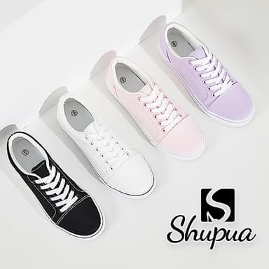 Shupua Canvas Shoes for Women White Canvas Sneakers Womens Casual Shoes Low Top Black Sneakers Comfortable Tennis Shoes(White.us9) - Image 7