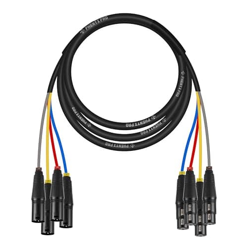 Phenyx Pro 4-Channel XLR Cable, 10 Ft Snake Cable, Balanced Microphone Cord, XLR Splitter, Color-Coded, 4-in-1 Design, 3-PIN Male to Female Patch Wire, w/OFC Copper (PCBL-4IN1-10) - Image 1