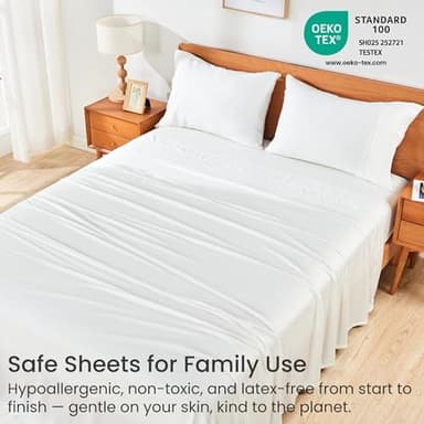 GOKOTTA Queen Sheet Set 4 Pcs,100% Rayon Derived from Bamboo Sheets,Cooling Sheets Queen for Hot Sleepers,16 Inch Deep Pocket Queen Size Bed Sheets with Elastic Corner Straps,Silky Soft -Bright White - Image 8