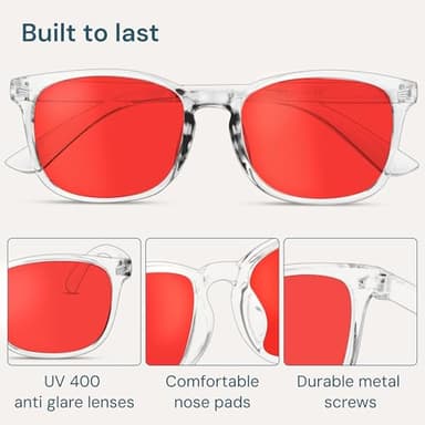 Gaoye Transparent with Red Lenses Blue Light Glasses for Computer & Gaming - Anti UV Ray Lenses, Scratch-Resistant & Comfort Fit - Image 6