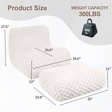 LOVMOC Bean Bag Chair with Footstool, Comfy Reading Sofa Chair for Adults, Modern Floor Sofa for Livingroom, Bedroom, Cream - Image 2