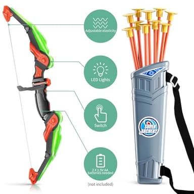 TEMI Kids Bow and Arrow Set - LED Light Up Archery Toy Set with 10 Suction Cup Arrows, Target & Quiver, Indoor and Outdoor Toys for Children Boys Girls - Image 4