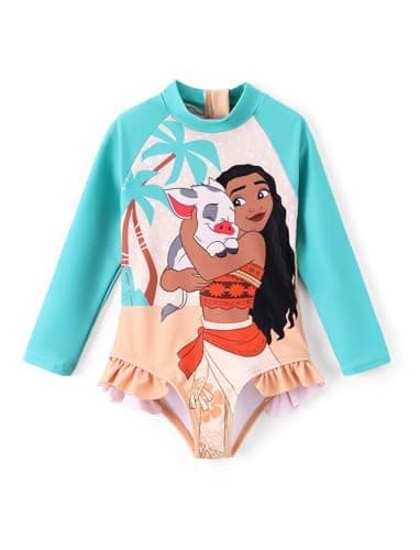 Disney Princess Moana Swimsuit Baby Girl Bathing Suit One Piece Swim Clothing Summer Swimming Clothing Long Sleeve Swimming Suit Rash Guard UPF 50+Swimwear Toddler Swim Suits Kid Turquoise 2 Years - Image 1