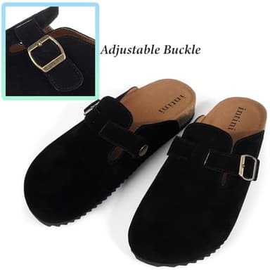 Suede Leather Clogs for Womens Mens Slip on Mules Antislip Cork Sandals with Arch Support Black - Image 5