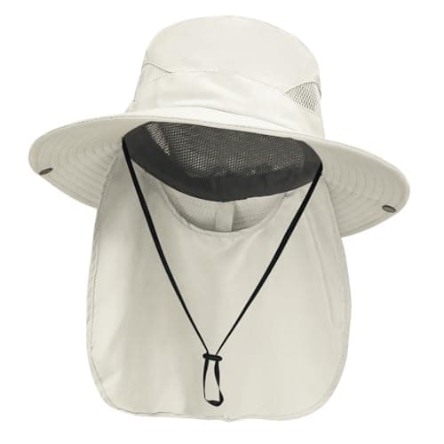 NPJY Sun Fishing Hats with Neck Flap for Men Women UV Sun Protection Bucket Hat Pure Beige - Image 1