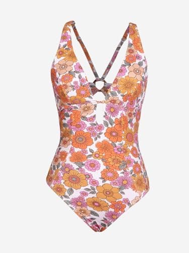 CUPSHE Women's One Piece Swimsuit Deep V Neck Keyhole Cutout O Ring Textured Floral Bathing Suit, XS - Image 6