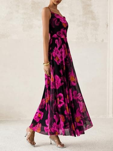 BTFBM Women Summer Floral Maxi Dresses Elegant Spaghetti Strap Dress Printed Party Dress Beach Long Dresses(Floral Black Rose Red,X-Large) - Image 6
