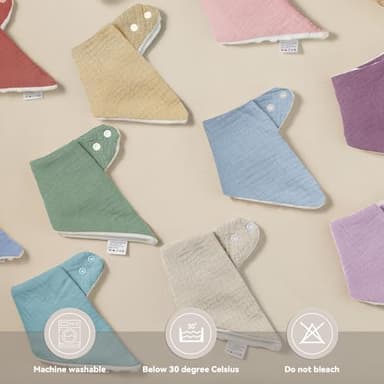 Wrrernsin Muslin Baby Bibs for Unisex Boys Girls, 10pack Cotton Drool, Adjustable Bandana Bibs for Drooling and Teething - Image 5