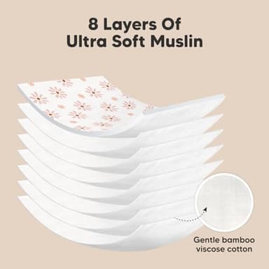 5-Pack Muslin Burp Cloths Baby Boy, Girl - Very Absorbent Baby Burp Cloth Rags, 8-Layers Viscose Derived from Bamboo Cotton Muslin Towel, Super Soft Spit Up Rags, No Shrink Washcloths (Petals) - Image 4