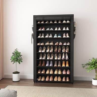 LANTEFUL Shoe Rack with Covers - 10 Tiers Tall Shoe Rack Organizer Large Capacity Shoe Shelf Storage 40 Pairs Space Saving Vertical Shoe Storage Organizer for Closet, Entryway, Dorm, Bedroom - Image 8
