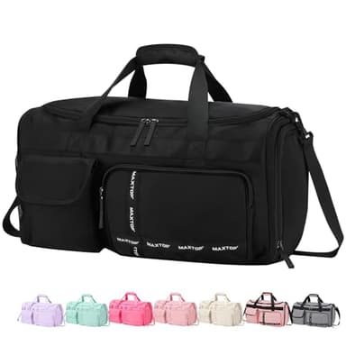MAXTOP Large Gym Bag for Men Women with Shoe Compartment Wet Dry Separation Black Carry on Duffle Bag for Travel Sports Yoga Fitness Weekend Outdoor Activities - Image 1