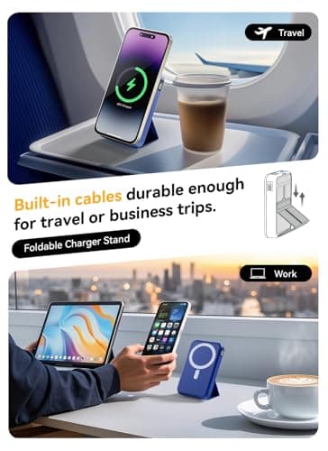 Gxorul Magnetic Power Bank, 10000mAh Wireless Portable Charger with 20W USB-C Fast Charging, Foldable Stand & LED Display Battery Pack, Compatible with iPhone 16/15/14/13/12, Blue - Image 8