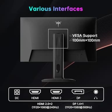 KTC 24.5 Inch 300Hz Gaming Monitor, FHD 1080P 240Hz Fast IPS Monitor, HDR, FreeSync, DisplayPort x1 HDMI x2, 119% sRGB, Height/Pivot/Tilt Adjustment, VESA Support, H25Y7 - Image 6