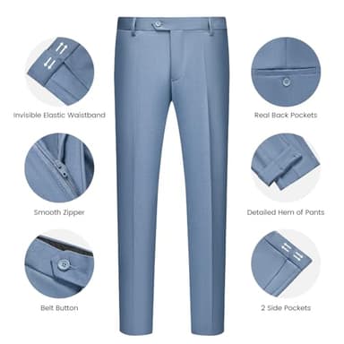 WULFUL Men’s Slim Fit Suit One Button 3-Piece Blazer Dress Business Wedding Party Jacket Vest & Pant - Image 6