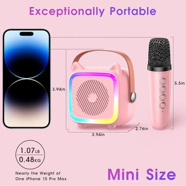 SXH Mini Karaoke Machine for Kids Portable Karaoke Machine with 2 Bluetooth Wireless Microphones,Birthday Gifts Toys for Girls Ages 3, 4, 5, 6, 7, 8, 9,10,11,12+ Years Old (Pink 2 Mics) - Image 8