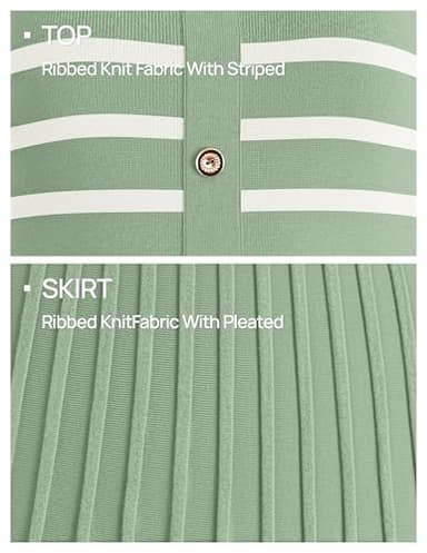 ZESICA Women's 2025 Casual Striped Midi Dress Crewneck Short Sleeve Button Ribbed Knit Swing Pleated A Line Dresses,Light Green,Large - Image 6
