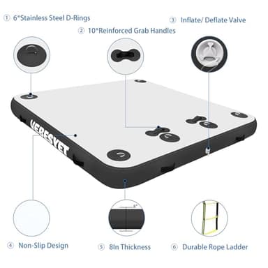 VEBESYET Inflatable Floating Dock Platform, 6ft x 5ft x 6" Inflatable Dock Floats Multi Person Floating Island Raft for Lake Pool Beach Ocean - Image 2