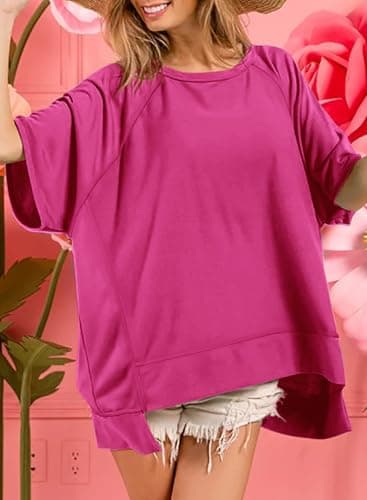 Dokotoo Womens Casual Summer Maternity Tops Crewneck Sweatshirt Short Sleeve Oversized T Shirts Fashion 2025 High Low Lightweight Thin Cotton Basic Pullover Loose Fit Shirts for Women Rosy X-Large - Image 3