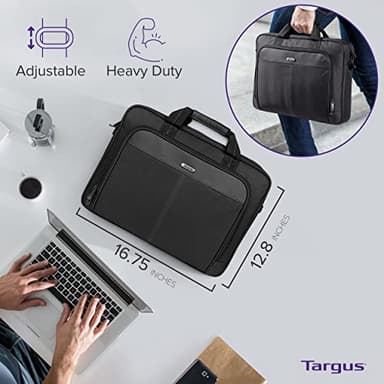 Targus 15-16 Inch Classic Slim Laptop Bag, Black - Ergonomic Briefcase and Messenger Bag - Spacious Foam Padded Laptop Bag for 16" Laptops and Under (TCT027US) - Image 9