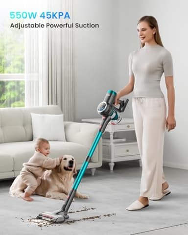 AFNOP Cordless Vacuum Cleaner, 550W/45Kpa/65Mins Vacuum Cleaners for Home, Self-Standing Stick Vacuum with LED Display, Rechargeable Cordless Vacuum, Lightweight for Carpet, Pet Hair, Hardwood Floor - Image 2