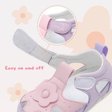 Toddler Sandals Little Girl Dress Shoes Flower Princess Flat Shoes PU Leather Girls Mary Jane Shoes Pink 9.5-10 Toddler - Image 3