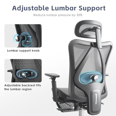 DFLIVE Ergonomic Office Chair, SGS Certified Gas Cylinder, 400 LBS Capacity, Retractable Footrest, Office Chair with Adjustable Lumbar Support, Gaming Chair, Mesh Office Chair - Image 4