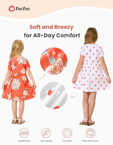 PATPAT Toddler Girl Floral Skater Multipack Dresses 3-Pack Polka Dots Short Sleeve Priness A-line Dress - Image 6