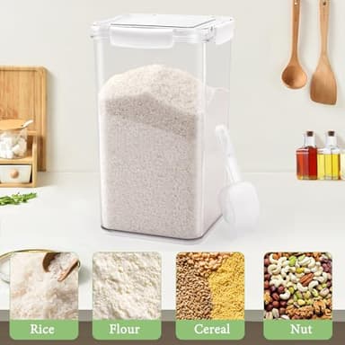 WBKTOOL Airtight Food Storage Container with Scoop - 12 Lbs Rice Container - 10 Lbs Flour Cereal Container with Lid - Clear Pet Food Storage Container for up to 7lbs of Dog Food or 5lbs of Cat Food - Image 5