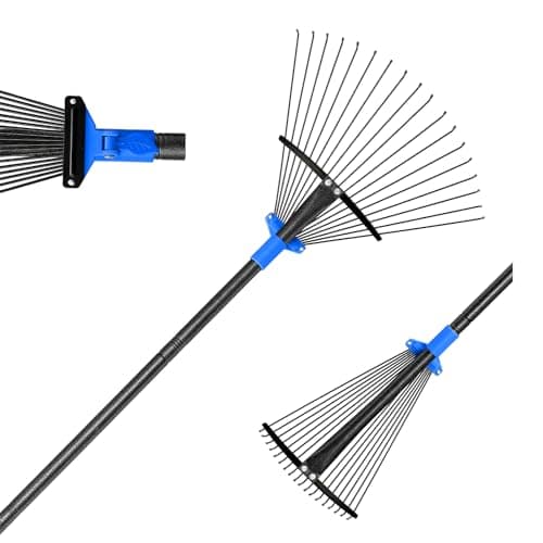 BsBsBest 61" Rake for Leaves with 18 Metal Tines 10-18" Expandable Head Rakes Adjustable Handle for Lawn Leaf Rake Yard Tools for Collecting Leaves, Grass Clippings, Garbage Blue - Image 1